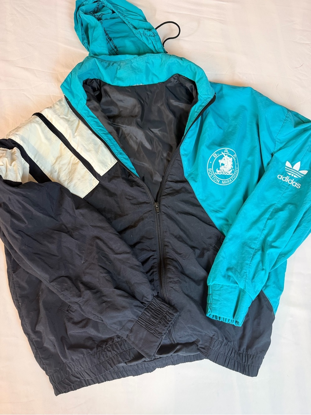 Vintage Boston Marathon 1991 Teal & Black Windbreaker Jacket Large or Xtra Large